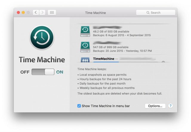 Time Machine Settings